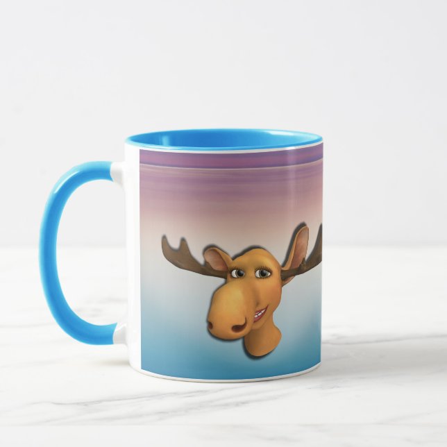 Moose Mug with blue purple sea (Left)