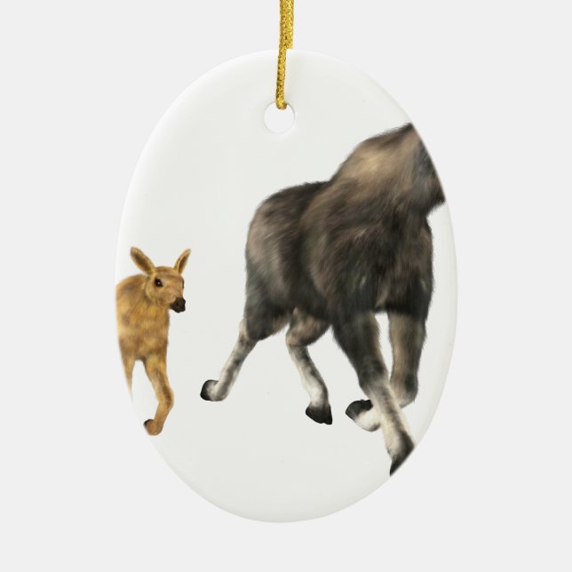 Moose Mum & Baby Ceramic Tree Decoration (Front)