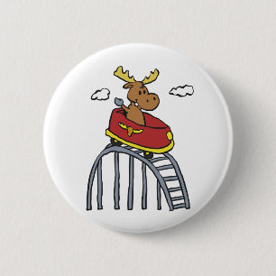 Moose on Roller Coaster choose background colour 6 Cm Round Badge