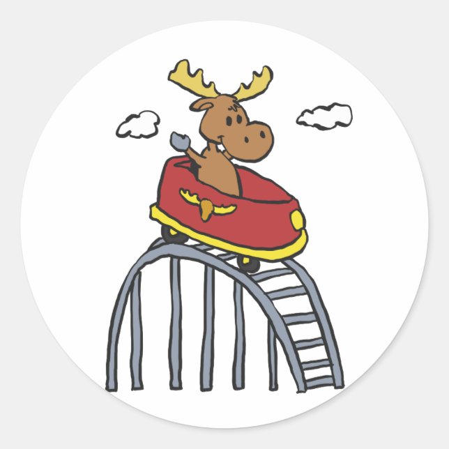 Moose on Roller Coaster | choose background colour Classic Round Sticker (Front)