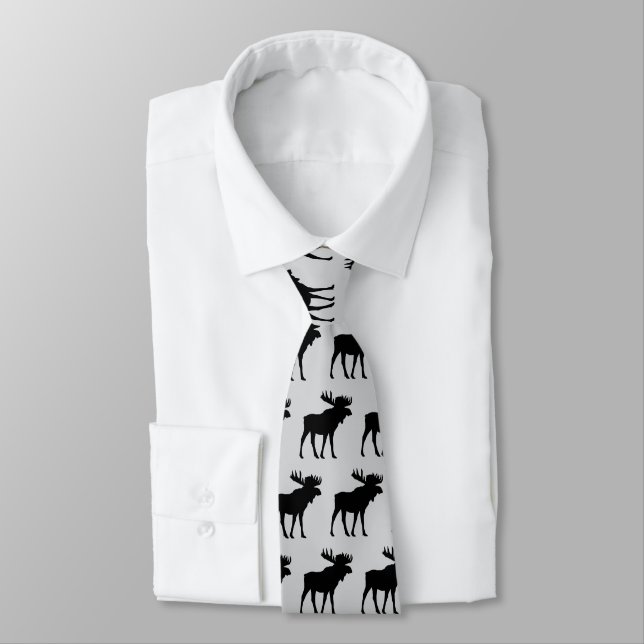 Moose Pattern Silhouette Rustic Tie (Tied)