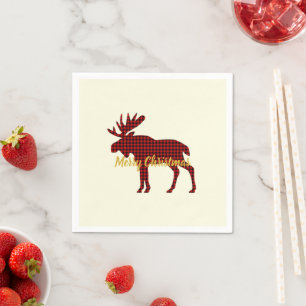 Moose Plaid Ski Lodge Holiday Party Napkins