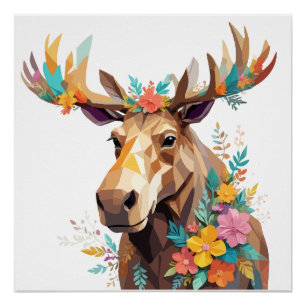 Moose Playful Adorable Fun Animal Colourful Forest Poster