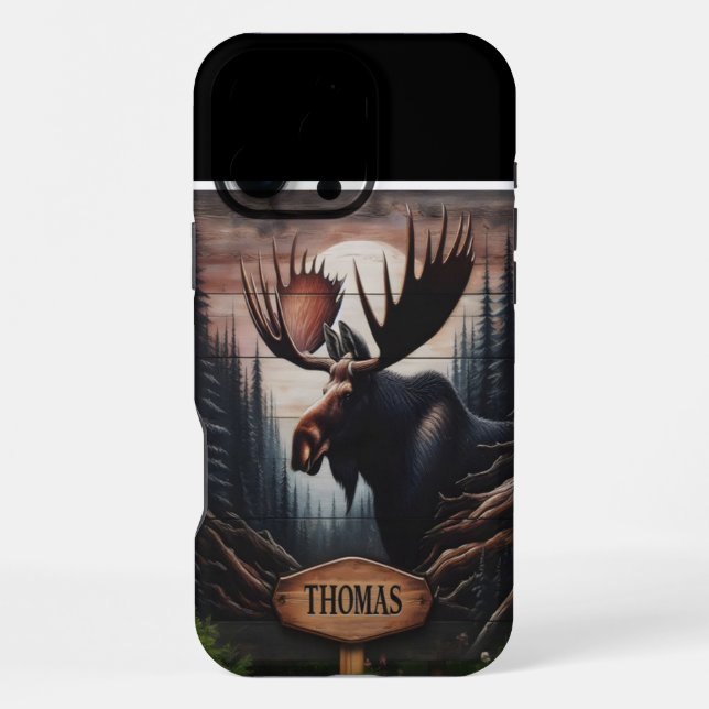 Moose Portrait With Name iPhone Case (Back)