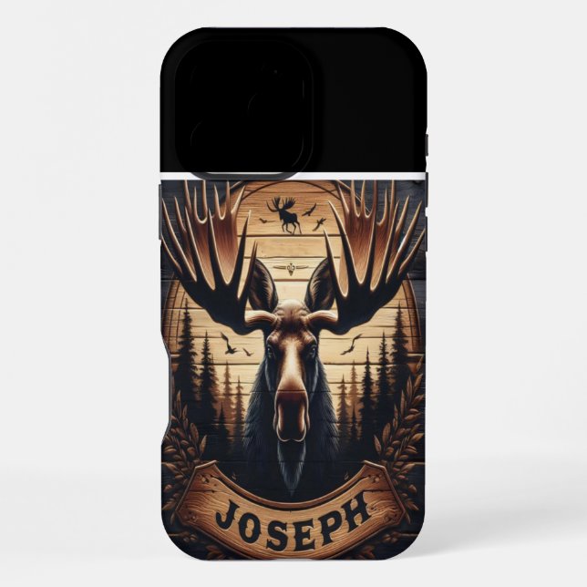 Moose Portrait With Name iPhone Case (Back)