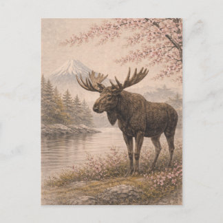 Moose Postcard, Canadian Wildlife Art Card, Forest Postcard