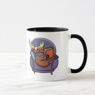 Moose reading a book on a sofa   choose back color mug