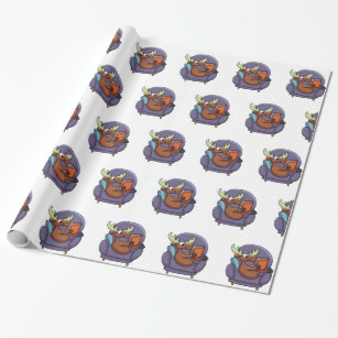 Moose reading a book on a sofa   choose back color wrapping paper