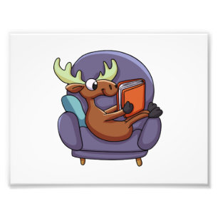 Moose reading a book on a sofa   choose back colou photo print