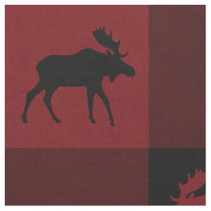 Moose Red Black Check Plaid Fabric