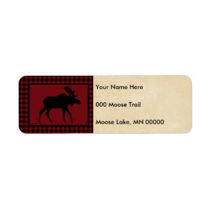Moose Red Black Check Tan Return Address Label