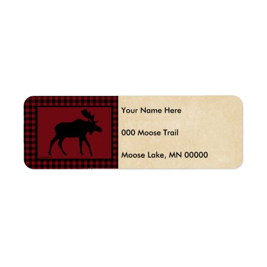 Moose Red Black Check Tan Return Address Label