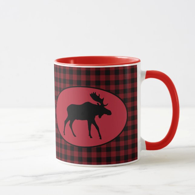 Moose Red Black Plaid Mug (Right)
