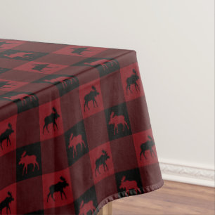 Moose Red Black Plaid Tablecloth