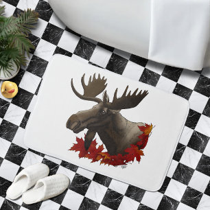 Moose Red Maple Leaves Bath Mat