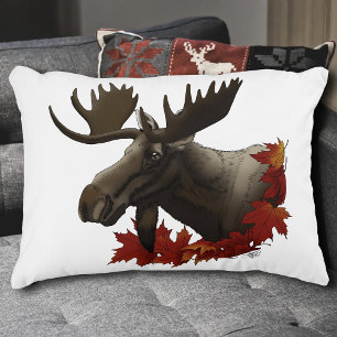Moose Red Maple Leaves Decorative Cushion