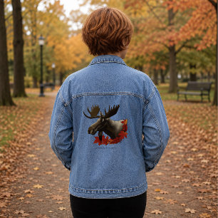 Moose Red Maple Leaves Denim Jacket