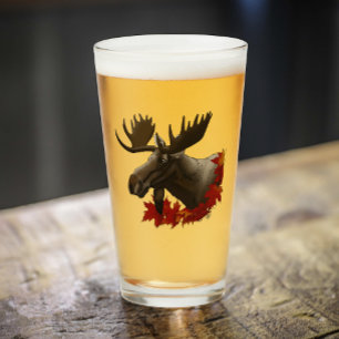 Moose Red Maple Leaves Glass
