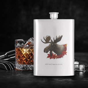 Moose Red Maple Leaves Hip Flask