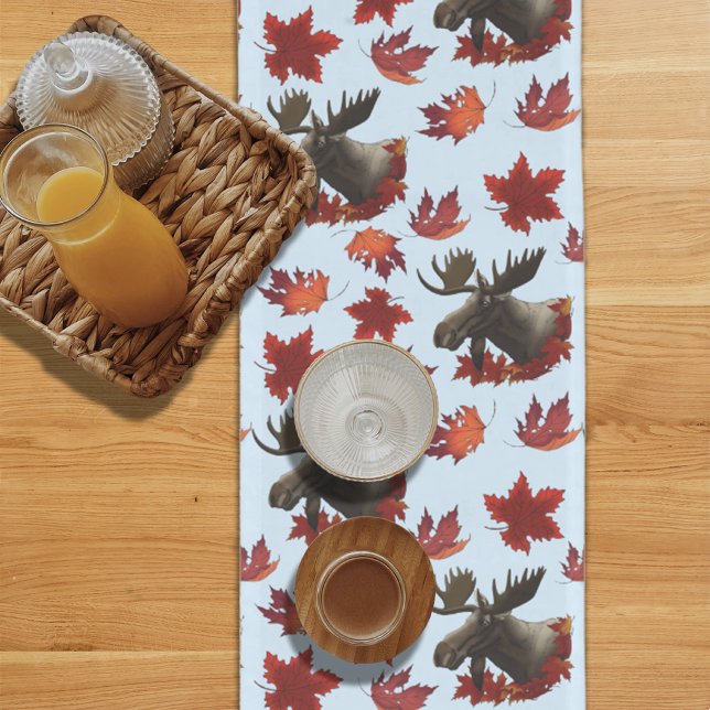Moose Red Maple Leaves  Long Table Runner (Creator Uploaded)