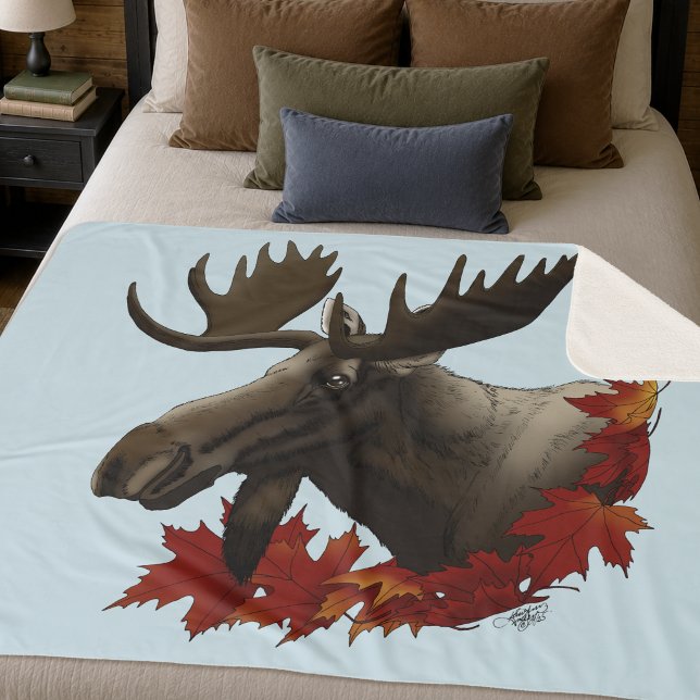 Moose Red Maple Leaves Sherpa Blanket (Creator Uploaded)