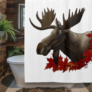 Moose Red Maple Leaves Shower Curtain