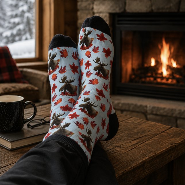 Moose Red Maple Leaves  Socks (Creator Uploaded)