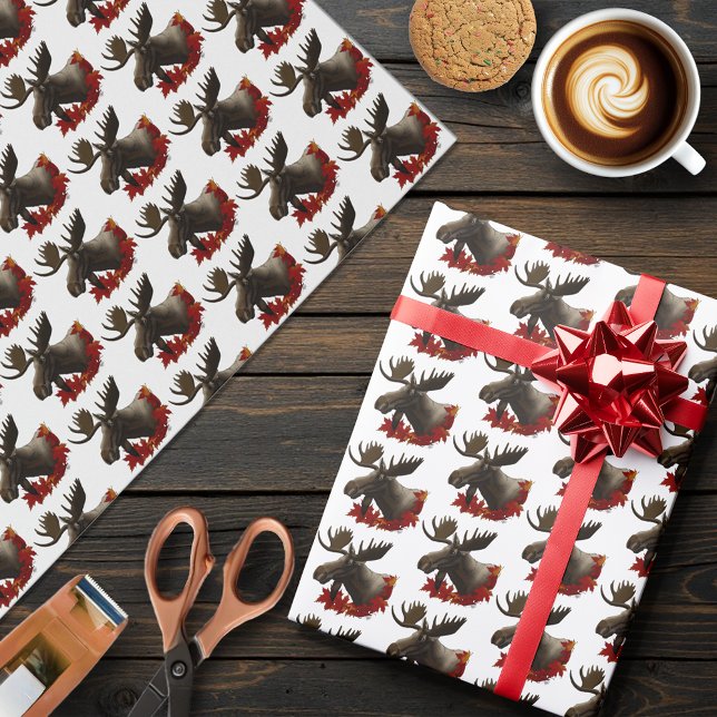 Moose Red Maple Leaves Wrapping Paper (Creator Uploaded)