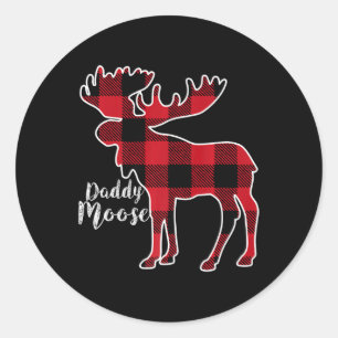 Moose Red Plaid Buffalo Matching Family Pajama Classic Round Sticker