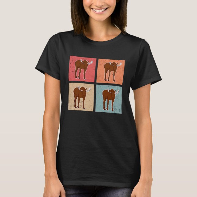 Moose Retro Moose Antler Vintage Scandinavia T-Shirt (Front)