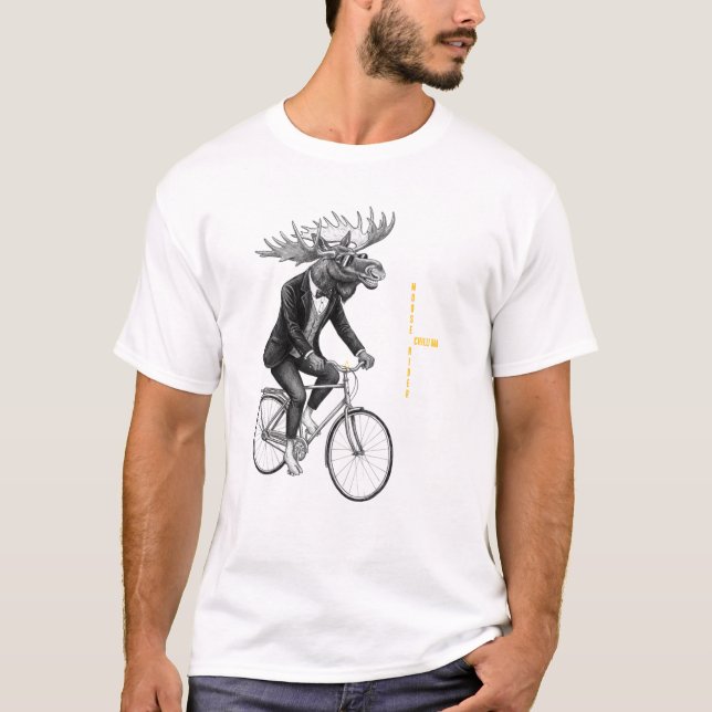 Moose Rider Minimal Animal Illustration. T-Shirt (Front)