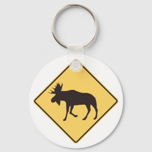 Moose Road Sign Key Ring