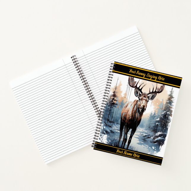 Moose roaming a peaceful winter forest notebook (Inside)