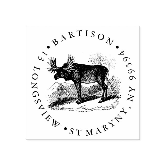 Moose ROUND RETURN ADDRESS Rubber Stamp (Imprint)