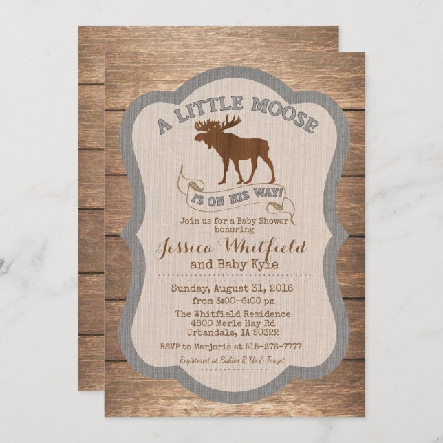 Moose Rustic Wood Baby Shower Invitation (Front/Back)