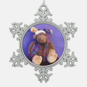 Moose Santa Pewter Snowflake Ornament