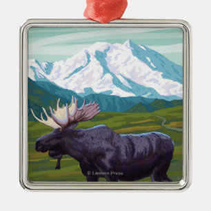 Moose Scene - Yukon, Alaska Metal Ornament