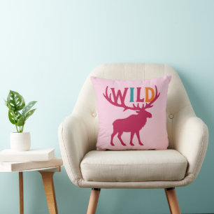 Moose silhouette art with wild antler typography cushion