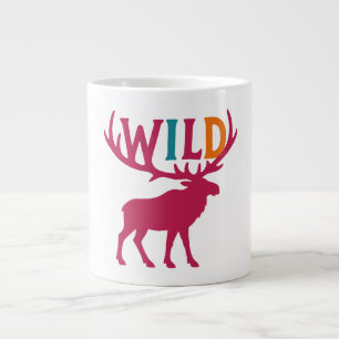 Moose silhouette art with wild antler typography large coffee mug