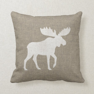 Moose Silhouette Burlap Style Cushion