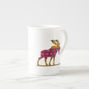 Moose silhouette color bone china mug