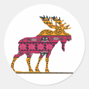 Moose silhouette colour classic round sticker