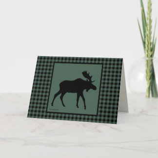 Moose Silhouette Green and Black Check Card