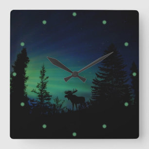 Moose Silhouette in the Twilght Square Wall Clock