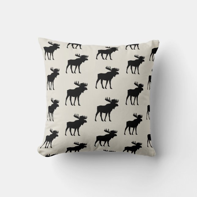 Moose Silhouette Pattern Throw Pillow (Front)