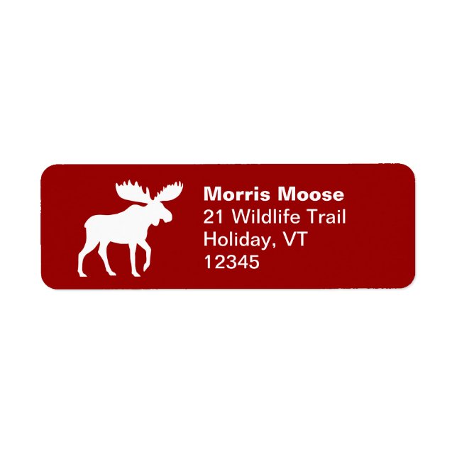 Moose Silhouette Red and White Return Address Label (Front)
