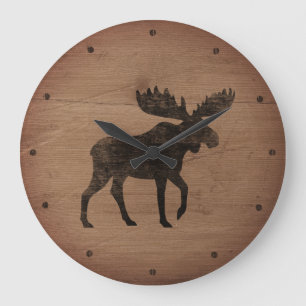 Moose Silhouette Rustic Style Large Clock