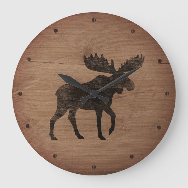 Moose Silhouette Rustic Style Large Clock (Front)