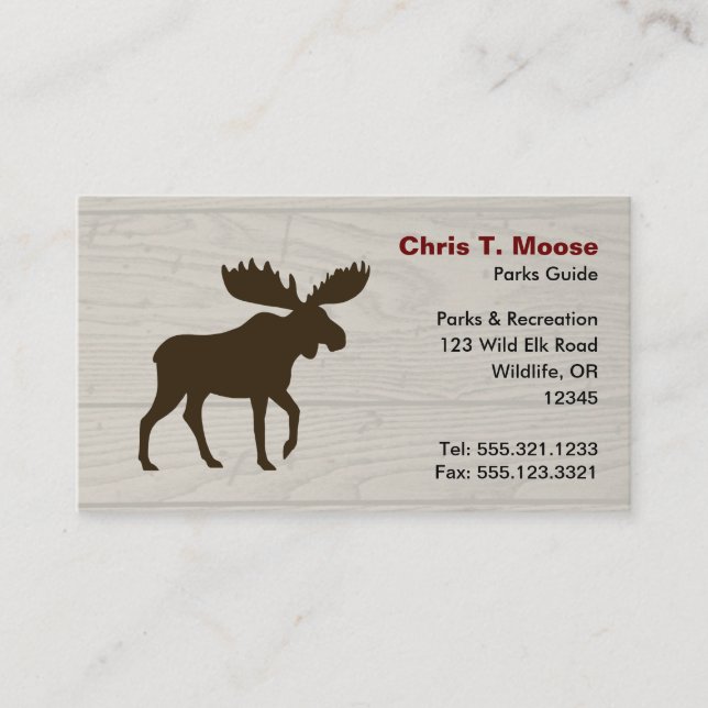 Moose Silhouette with Wood Style Background Business Card (Front)