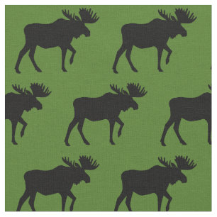 Moose Silhouettes Green Fabric